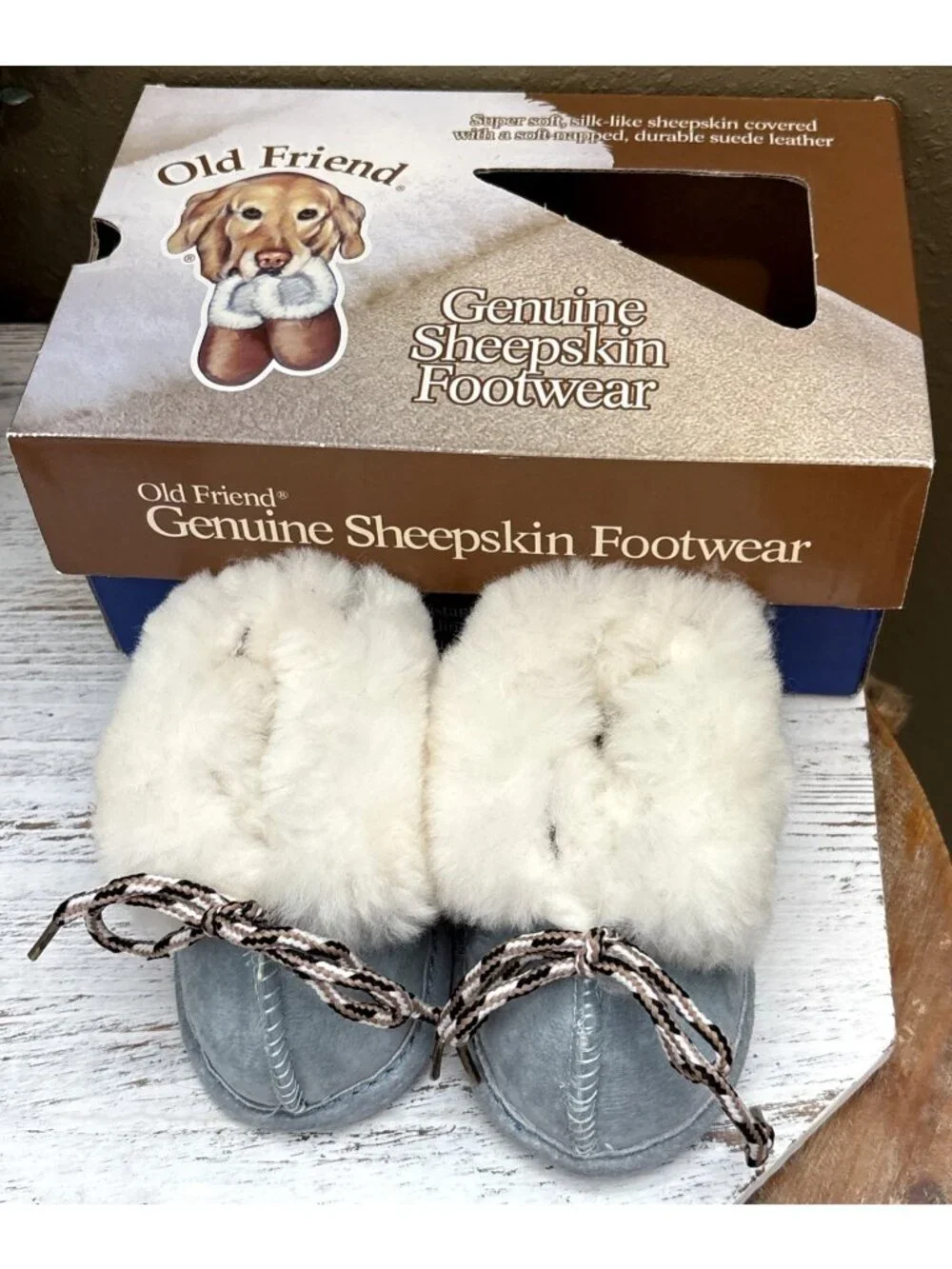 Sheepskin Moccasins Blue INFANT- Old Friend Footwear 1-6 Months Baby Shower Gift